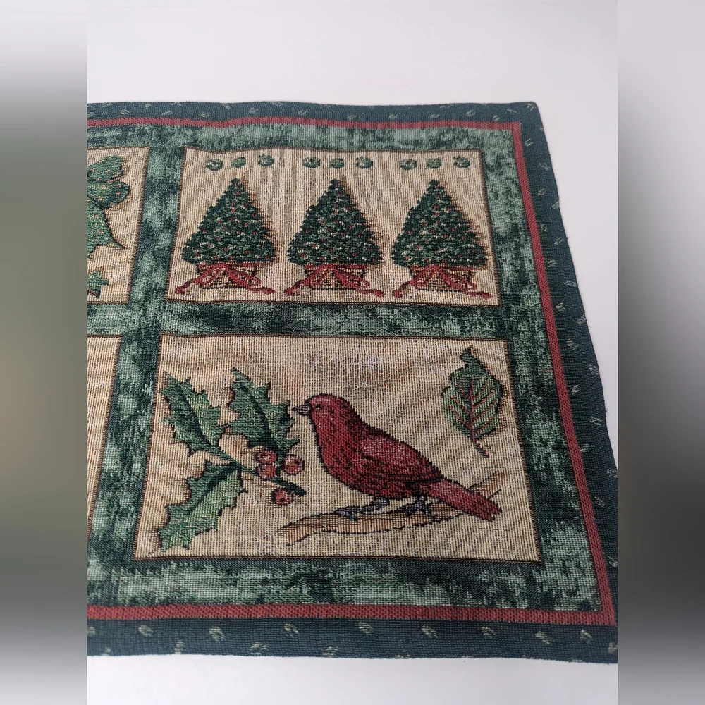 Festive Christmas Holiday Tapestry Placemats Ornaments/ Birds/ Trees Set of 2